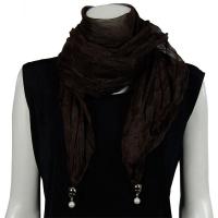 Scarves - Sheer with Hanging Pendants 1214 - Brown
