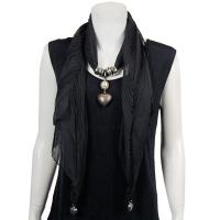 Scarves - Heart Pendant - Chiffon - Black