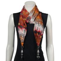 Scarves - Tropical Peacock with Hanging Pendants - Orange-Red