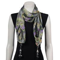 Scarves - Tropical Peacock with Hanging Pendants - Black-Purple