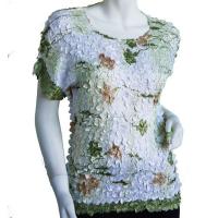 Satin Origami Petal Shirts - Cap Sleeve - White, Green, & Brown Floral