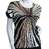 Satin Origami Petal Shirts - Cap Sleeve - Rays Black-Brown-White