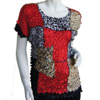 Satin Origami Petal Shirts - Cap Sleeve - Red, Black & Animal