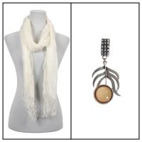 Scarves - Wrinkled Linen 694 w/ Pendant - Ivory w/ Pendant #395