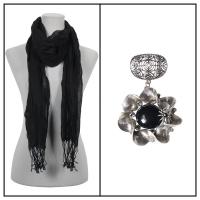 Scarves - Wrinkled Linen 694 w/ Pendant - Black w/ Pendant #480