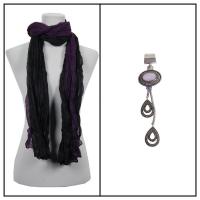 Scarves - Two-Tone Crinkle 908081 w/ Pendant - Black-Purple w/ Pendant #399