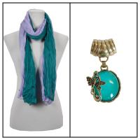 Scarves - Two-Tone Crinkle 908081 w/ Pendant - Teal-Lilac w/ Pendant #393