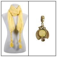 Scarves - Crinkled Woven w/ Tassel w/ Pendant - Yellow w/ Pendant #386