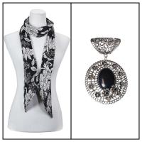 Scarves - Magic Slinky w/ Pendant - Floral Silver on Black w/ Pendant #481