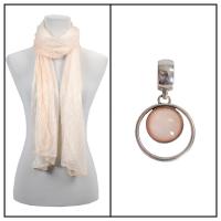 Scarves - Crinkled Ombre w/ Pendant - Ivory-Cream w/ Pendant #390
