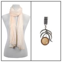 Scarves - Crinkled Ombre w/ Pendant - Ivory-Cream w/ Pendant #395