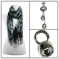 Scarves - Peacock 50851 w/ Pendant - Black w/ Pendant #399