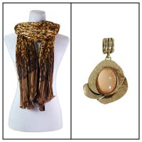 Scarves - Pleated Leopard 1003 w/ Pendant - Gold w/ Pendant #389