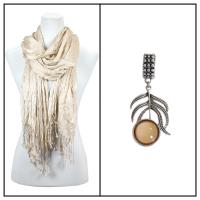 Scarves - Cotton/Silk Blend 100 w/ Pendant - Tan w/ Pendant #395