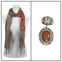 Scarves - Crinkled Watercolors 22 w/ Pendant - Granite-Teal-Orange w/ Pendant #126