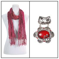 Scarves - Crinkled Watercolors 22 w/ Pendant - Raspberry-Burgundy-Orange w/ Pendant #490