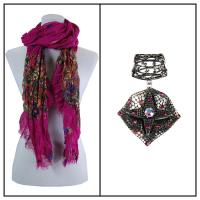 Scarves - Crinkle Floral 1003 w/ Pendant - Fuchsia w/ Pendant #024