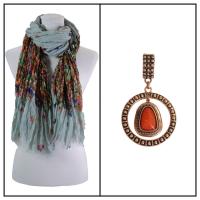 Scarves - Crinkle Floral 1003 w/ Pendant - Grey w/ Pendant #385