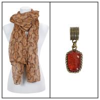 Scarves - Reptile Print 4116 w/ Pendant - Brown w/ Pendant #391