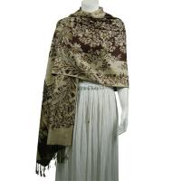 Pashmina Style Shawls - Woven Prints - Flowers and Grapes - Brown-Beige