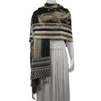Pashmina Style Shawls - Woven Prints - Medley Print - Black-Grey