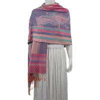 Pashmina Style Shawls - Woven Prints - Medley Print - Blue-Pink