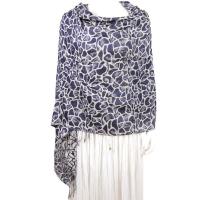 Pashmina Style Shawls - Woven Prints - Cheetah - Navy-White