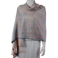 Pashmina Style Shawls - Woven Prints - Flowers and Dots - Beige-Turquoise