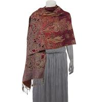 Pashmina Style Shawls - Woven Prints - Metallic Accent - Floral Stencil - Raspberry
