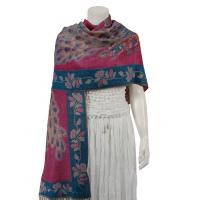 Pashmina Style Shawls - Woven Prints - Metallic Accent - Peacock - Teal Blue/Pink