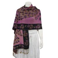 Pashmina Style Shawls - Woven Prints - Metallic Accent - Peacock - Purple/Black