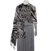 Pashmina Style Shawls - Woven Prints - Abstract Animal - Natural/Black/Brown