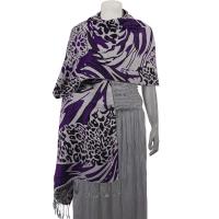 Pashmina Style Shawls - Woven Prints - Abstract Animal - Grey/Black/Purple