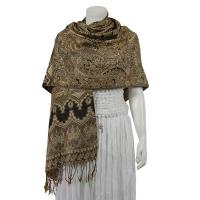 Pashmina Style Shawls - Woven Prints - Metallic Accent - Persian Paisley - Charcoal/Champagne