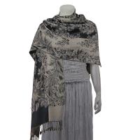 Pashmina Style Shawls - Woven Prints - Flowers and Grapes - Pewter