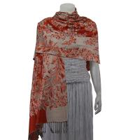 Pashmina Style Shawls - Woven Prints - Flowers and Grapes - Paprika