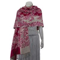 Pashmina Style Shawls - Woven Prints - Flowers and Grapes - Magenta