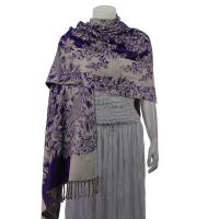 Pashmina Style Shawls - Woven Prints - Flowers and Grapes - Purple
