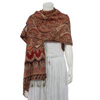 Pashmina Style Shawls - Woven Prints - Metallic Accent - Persian Paisley - Cranberry/Merlot