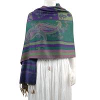 Pashmina Style Shawls - Woven Prints - Medley Print - Hunter Green-Purple