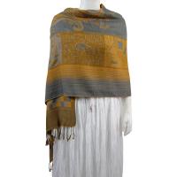 Pashmina Style Shawls - Woven Prints - Medley Print - Grey-Gold