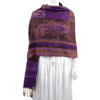 Pashmina Style Shawls - Woven Prints - Medley Print - Brown-Purple