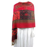 Pashmina Style Shawls - Woven Prints - Medley Print - Red-Black