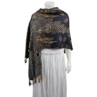 Pashmina Style Shawls - Woven Prints - Metallic Accent - Floral Stencil - Navy