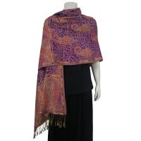 Pashmina Style Shawls - Woven Prints - Floral with Paisley Border - Purple
