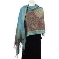 Pashmina Style Shawls - Woven Prints - Metallic Accent - Paisley - Brown