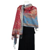 Pashmina Style Shawls - Woven Prints - Metallic Accent - Paisley - Blue