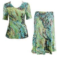 Sets Satin Mini Pleat - Half Sleeve V-Neck - Lime-Aqua Peacock