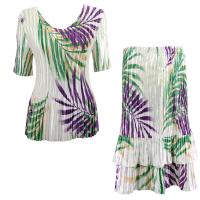 Sets Satin Mini Pleat - Half Sleeve V-Neck - Palm Leaf Green-Purple