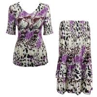 Sets Satin Mini Pleat - Half Sleeve V-Neck - Reptile Floral-Purple